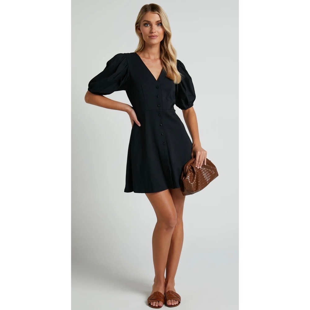Milkmaid Coquette Cotton Puff Sleeve Button Front V-Neck Mini Dress M Whimsigoth